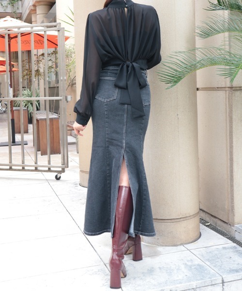 セール】ストレッチデニムマーメイドスカート（デニムスカート