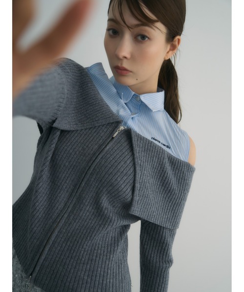 FRAY ID【pierre cardin】シャツコンビオフショルプルオーバー 新作！【pierre cardin】シャツコンビオフショルプルオーバー