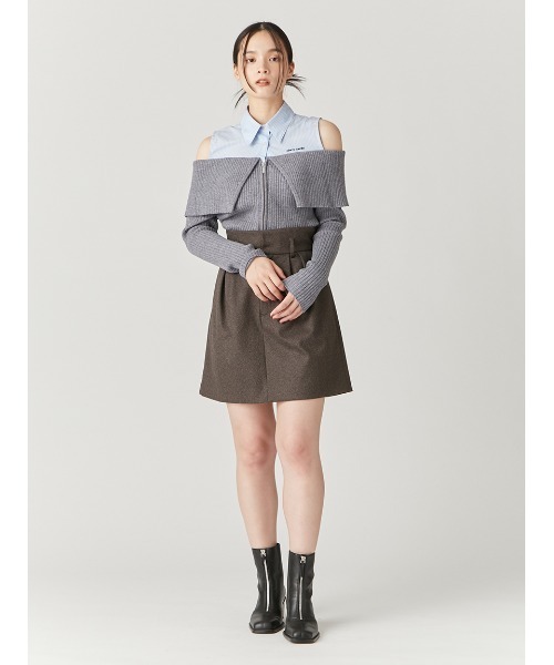 フレイアイディー pierre cardinシャツコンビオフショルプルオーバー FRAY I.D（フレイアイディー）の「【pierre cardin】シャツ