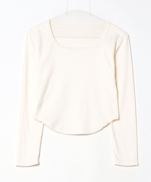 gossip！ロサンゼルス（ゴシップロサンゼルス）の「YUGA　スクエアカラー　スリムトップス（Tシャツ/カットソー・レディース・ホワイト/オフホワイト/ブラック・FREE）」の6枚目の写真