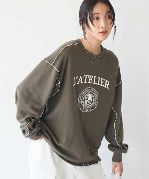 CRAFT STANDARD BOUTIQUE(クラフトスタンダードブティック)の「配色ロゴメロープルオーバー(スウェット・レディース・ホワイト系その他/マスタード/ブラック/カーキ/杢グレー・FREE)」の1枚目の写真