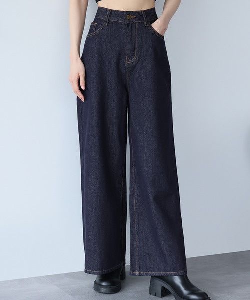 LIVINGTONE ロンハーマン　スーパーハイウェスト　ワイドデニムパンツ ウォッシュデニム ストレートフィット パンツ｜Ron Herman DENIM