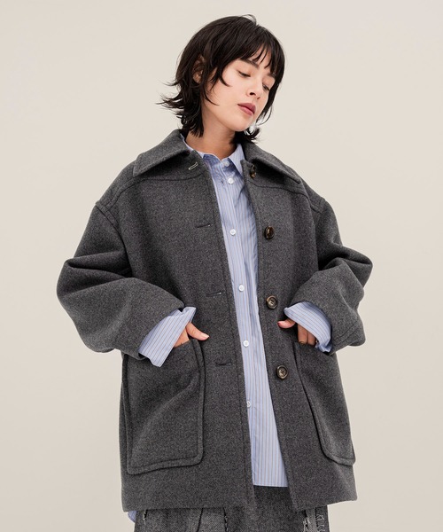 PUBLIC TOKYO（パブリックトウキョウ）の「ステンカラーミドルコート（ステンカラーコート・レディース・ダークグレー/ライトベージュ・1/2）」の4枚目の写真