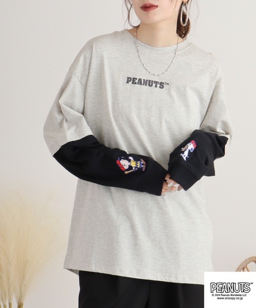 PEANUTS（ピーナッツ）の「PEATNUTS フェイクレイヤードTシャツ（Tシャツ/カットソー・メンズ・グリーン系その他/ブルー系その他/イエロー系その他/グレー系その他/アイボリー系/ブラック系その他・M/L/LL）」の20枚目の写真