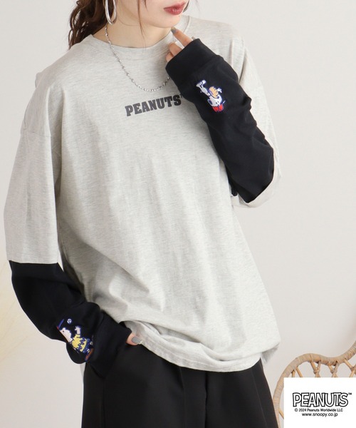 PEANUTS（ピーナッツ）の「PEATNUTS フェイクレイヤードTシャツ（Tシャツ/カットソー・メンズ・グリーン系その他/ブルー系その他/イエロー系その他/グレー系その他/アイボリー系/ブラック系その他・M/L/LL）」の21枚目の写真