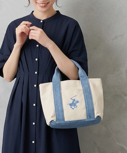BEVERLY HILLS POLO CLUB(ビバリーヒルズポロクラブ)の「【BEVERLY HILLS POLO CLUB / ビバリーヒルズポロクラブ】16ozキャンバスロゴ刺繍ミニトートバッグ(トートバッグ・レディース・ホワイト系1/ホワイト系2/サックスブルー/ホワイト系3/ホワイト系4/ブラック・FREE)」の2枚目の写真