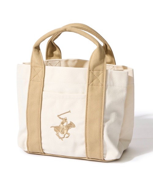 BEVERLY HILLS POLO CLUB(ビバリーヒルズポロクラブ)の「【BEVERLY HILLS POLO CLUB / ビバリーヒルズポロクラブ】16ozキャンバスロゴ刺繍ミニトートバッグ(トートバッグ・レディース・ホワイト系1/ホワイト系2/サックスブルー/ホワイト系3/ホワイト系4/ブラック・FREE)」の4枚目の写真