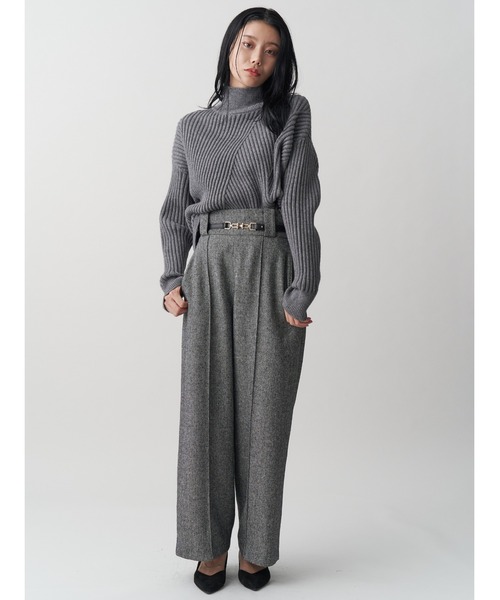 ウールヘリンボンワイドパンツ