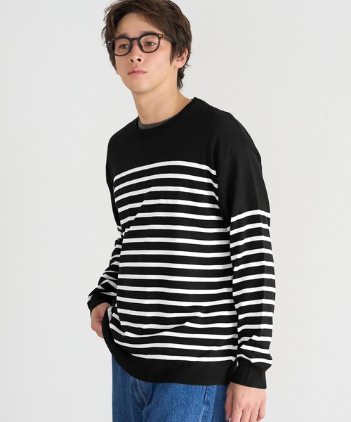 coca(coca)(コカ)の「パネルボーダークルーネック長袖(ニット/セーター・メンズ・ホワイト/ブラック・XL/L/M)」の1枚目の写真