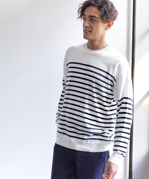 coca(coca)(コカ)の「パネルボーダークルーネック長袖(ニット/セーター・メンズ・ホワイト/ブラック・XL/L/M)」の4枚目の写真