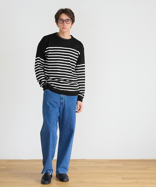 coca(coca)(コカ)の「パネルボーダークルーネック長袖(ニット/セーター・メンズ・ホワイト/ブラック・XL/L/M)」の9枚目の写真