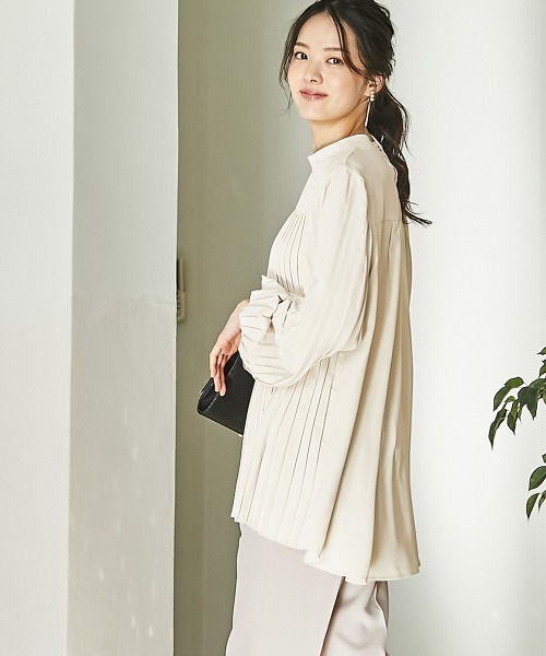 slattgir(スラットジール)の「高身長 【フォーマル】プリーツブラウス2点セット (ブラウス+パンツ)(スーツセット・レディース・ブラック/クリーム・M/L/LL/3L/4L/5L)」の4枚目の写真