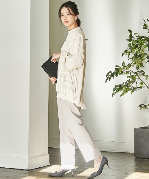 slattgir(スラットジール)の「高身長 【フォーマル】プリーツブラウス2点セット (ブラウス+パンツ)(スーツセット・レディース・ブラック/クリーム・M/L/LL/3L/4L/5L)」の5枚目の写真