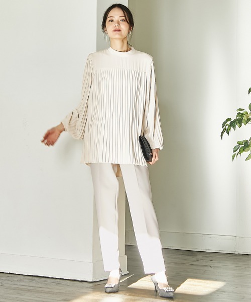 slattgir(スラットジール)の「高身長 【フォーマル】プリーツブラウス2点セット (ブラウス+パンツ)(スーツセット・レディース・ブラック/クリーム・M/L/LL/3L/4L/5L)」の7枚目の写真