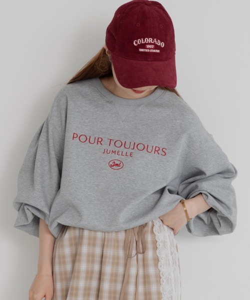 JUMELLE(ジュメロ)の「lace lettering sweat(Tシャツ/カットソー・レディース・グレー・FREE)」の1枚目の写真