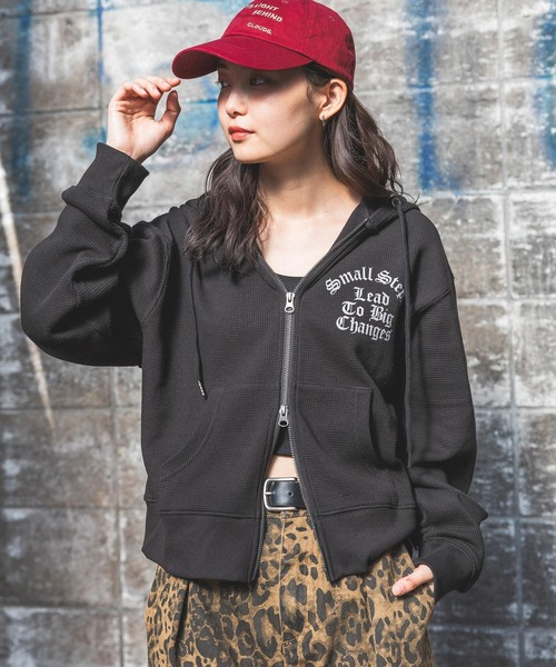 PBLIM（ページボーイリム）の「【UNISEX】ワッフルジップパーカー（パーカー・レディース・ブラック/グレー・SMALL/MEDIUM）」の2枚目の写真