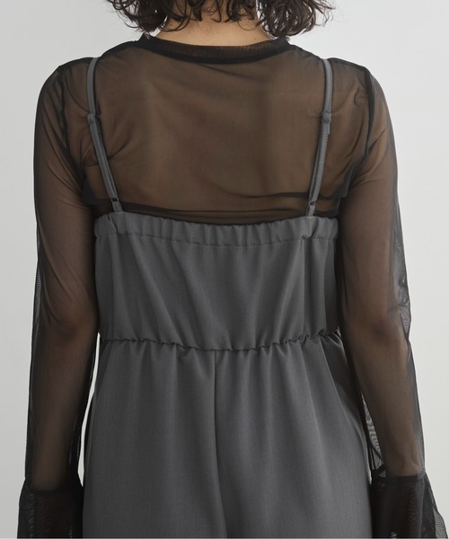 ANGIE（アンジー）の「【オケージョン対応 / セレモニー対応】チュールドッキングオールインワン / キャミサロペット（サロペット/オーバーオール・レディース・ダークグレー/ライトベージュ・FREE）」の6枚目の写真