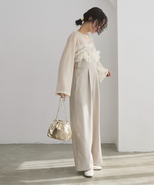 ANGIE（アンジー）の「【オケージョン対応 / セレモニー対応】チュールドッキングオールインワン / キャミサロペット（サロペット/オーバーオール・レディース・ダークグレー/ライトベージュ・FREE）」の14枚目の写真