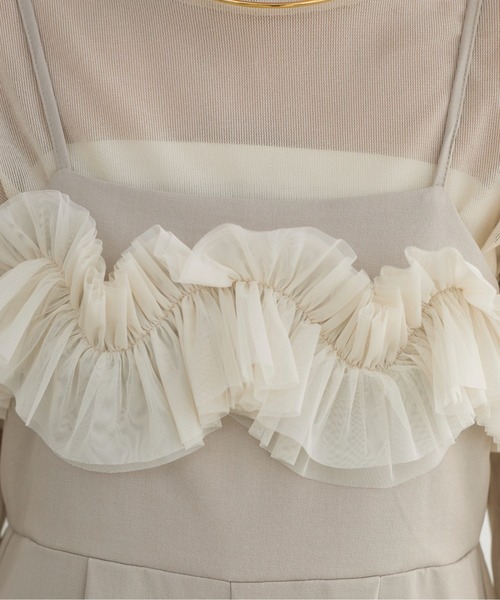 ANGIE（アンジー）の「【オケージョン対応 / セレモニー対応】チュールドッキングオールインワン / キャミサロペット（サロペット/オーバーオール・レディース・ダークグレー/ライトベージュ・FREE）」の22枚目の写真