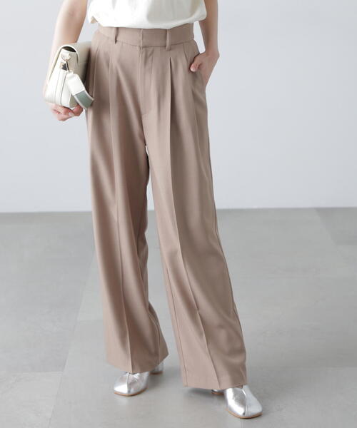 FREE'S MART（フリーズマート）の「◆【3サイズ展開XS-M】梳毛調合繊タックワイドパンツ【低身長サイズ有】（スラックス・レディース・ベージュ/ブラウン・X-SMALL/MEDIUM/SMALL）」の15枚目の写真