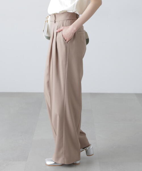 FREE'S MART（フリーズマート）の「◆【3サイズ展開XS-M】梳毛調合繊タックワイドパンツ【低身長サイズ有】（スラックス・レディース・ベージュ/ブラウン・X-SMALL/MEDIUM/SMALL）」の16枚目の写真