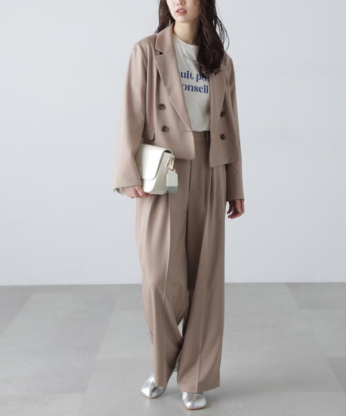 FREE'S MART（フリーズマート）の「◆【3サイズ展開XS-M】梳毛調合繊タックワイドパンツ【低身長サイズ有】（スラックス・レディース・ベージュ/ブラウン・X-SMALL/MEDIUM/SMALL）」の18枚目の写真