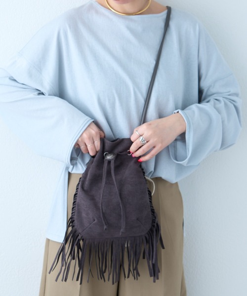 セール】【2025年S/S新作】コンチョボタンスウェードフリンジ巾着BAG