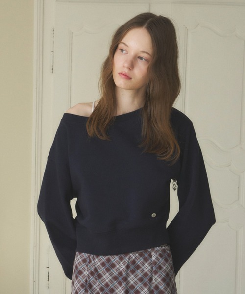 GIUNON（ジウノン）の「2way off shoulder sweat shirt / 2way オフショルダースウェットシャツ（スウェット・レディース・ネイビー/グレー・FREE）」の2枚目の写真