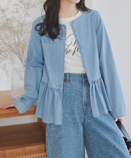 KOBE LETTUCE(コウベレタス)の「バルーンペプラムデニムジャケット(デニムジャケット・レディース・インディゴブルー/ホワイト/ブラック/ライトブルー・M)」の4枚目の写真