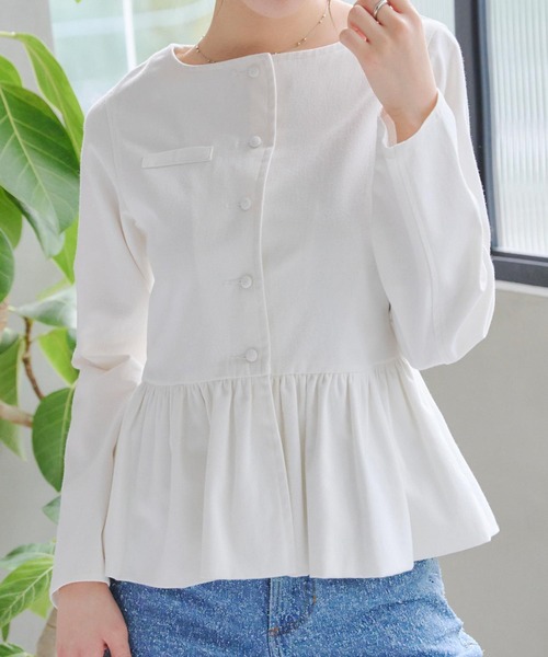 KOBE LETTUCE(コウベレタス)の「バルーンペプラムデニムジャケット(デニムジャケット・レディース・インディゴブルー/ホワイト/ブラック/ライトブルー・M)」の5枚目の写真