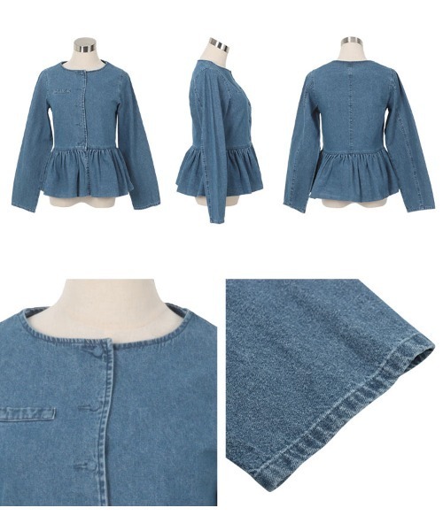 KOBE LETTUCE(コウベレタス)の「バルーンペプラムデニムジャケット(デニムジャケット・レディース・インディゴブルー/ホワイト/ブラック/ライトブルー・M)」の9枚目の写真