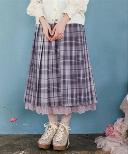 axes femme（アクシーズファム）の「チェック柄プリーツスカート（スカート・レディース・ブルー/ベージュ/ラベンダー・FREE）」の7枚目の写真