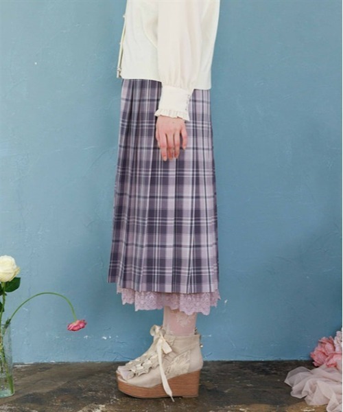 axes femme（アクシーズファム）の「チェック柄プリーツスカート（スカート・レディース・ブルー/ベージュ/ラベンダー・FREE）」の4枚目の写真