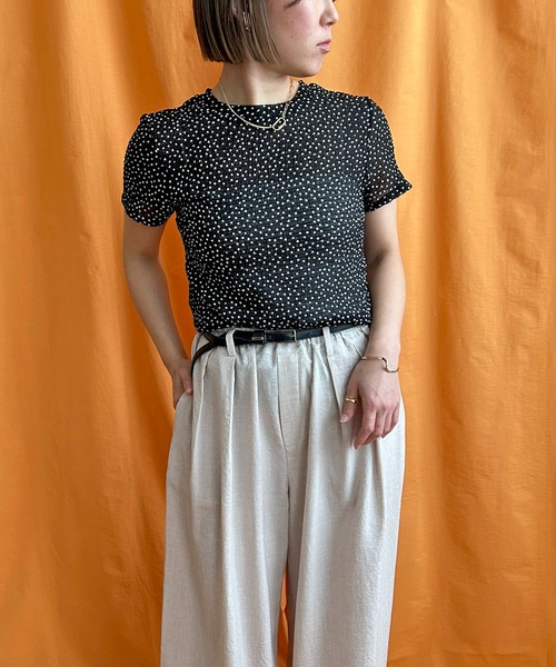 LHELBIE(レルビエ)の「シアーサッカートップス(Tシャツ/カットソー・レディース・ドット/レッド/グリーン/ブラック/オフホワイト・M)」の19枚目の写真