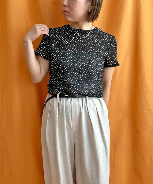 LHELBIE(レルビエ)の「シアーサッカートップス(Tシャツ/カットソー・レディース・ドット/レッド/グリーン/ブラック/オフホワイト・M)」の20枚目の写真