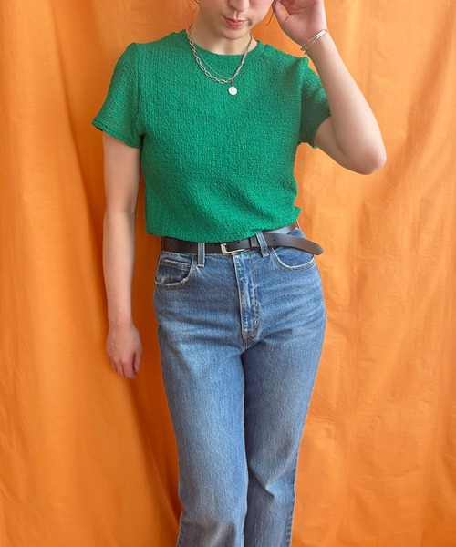 LHELBIE(レルビエ)の「シアーサッカートップス(Tシャツ/カットソー・レディース・ドット/レッド/グリーン/ブラック/オフホワイト・M)」の8枚目の写真