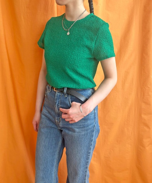LHELBIE(レルビエ)の「シアーサッカートップス(Tシャツ/カットソー・レディース・ドット/レッド/グリーン/ブラック/オフホワイト・M)」の10枚目の写真