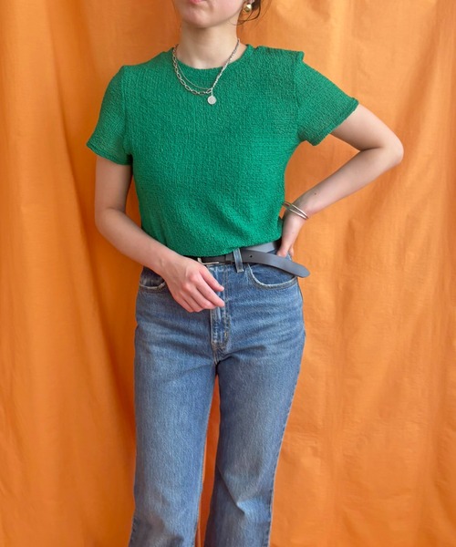 LHELBIE(レルビエ)の「シアーサッカートップス(Tシャツ/カットソー・レディース・ドット/レッド/グリーン/ブラック/オフホワイト・M)」の11枚目の写真