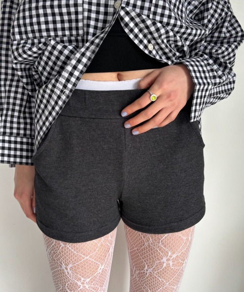FUULLY STUDIO（フーリィーステューディオ）の「スウェットミニショートパンツ（スウェットパンツ・レディース・ネイビー/チャコールグレー・FREE）」の5枚目の写真