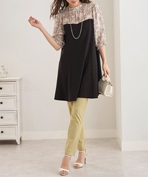 BELLUNA PLUS（ベルーナ）の「バックリボン使いプリント切替チュニック（ワンピース・レディース）」