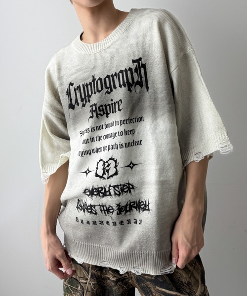 WEGO（ウィゴー）の「WEGO/ダメージボーダーニットプルオーバー（ニット/セーター・メンズ・ブラウン系その他5/ホワイト系その他5/ブラック系その他5・MEDIUM/LARGE）」の2枚目の写真