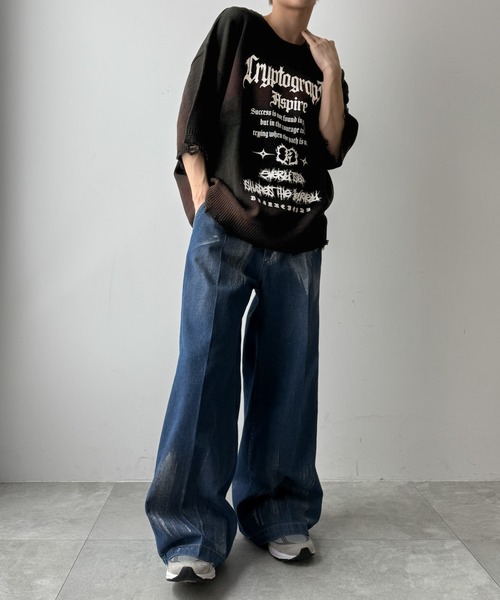 WEGO（ウィゴー）の「WEGO/ダメージボーダーニットプルオーバー（ニット/セーター・メンズ・ブラウン系その他5/ホワイト系その他5/ブラック系その他5・MEDIUM/LARGE）」の4枚目の写真