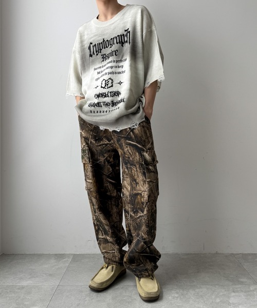 WEGO（ウィゴー）の「WEGO/ダメージボーダーニットプルオーバー（ニット/セーター・メンズ・ブラウン系その他5/ホワイト系その他5/ブラック系その他5・MEDIUM/LARGE）」の5枚目の写真