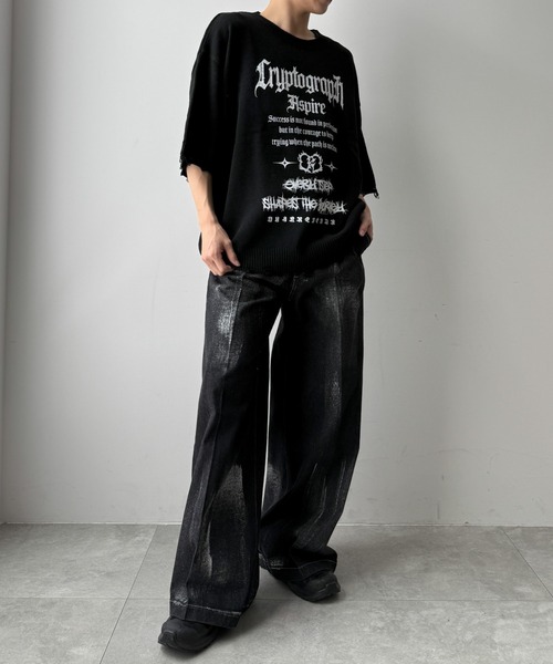 WEGO（ウィゴー）の「WEGO/ダメージボーダーニットプルオーバー（ニット/セーター・メンズ・ブラウン系その他5/ホワイト系その他5/ブラック系その他5・MEDIUM/LARGE）」の6枚目の写真