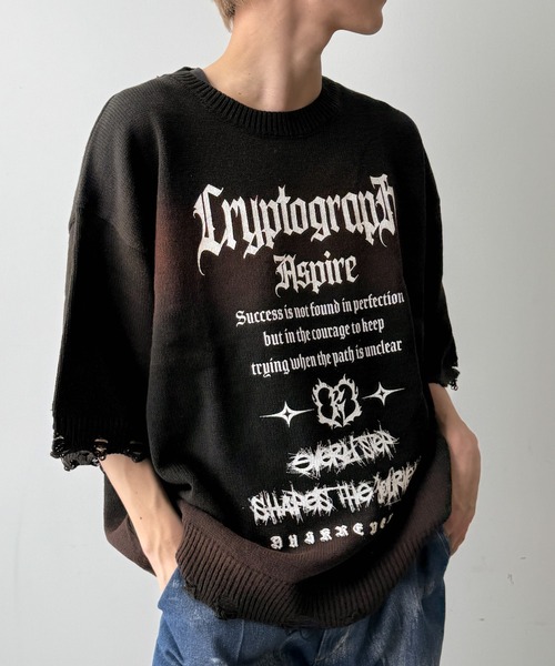 WEGO（ウィゴー）の「WEGO/ダメージボーダーニットプルオーバー（ニット/セーター・メンズ・ブラウン系その他5/ホワイト系その他5/ブラック系その他5・MEDIUM/LARGE）」の12枚目の写真