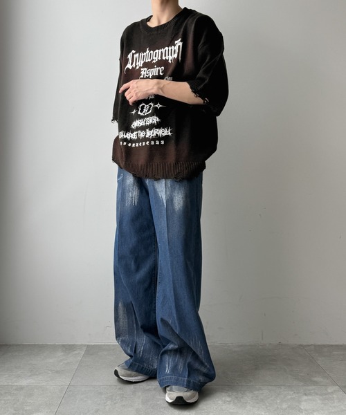 WEGO（ウィゴー）の「WEGO/ダメージボーダーニットプルオーバー（ニット/セーター・メンズ・ブラウン系その他5/ホワイト系その他5/ブラック系その他5・MEDIUM/LARGE）」の13枚目の写真