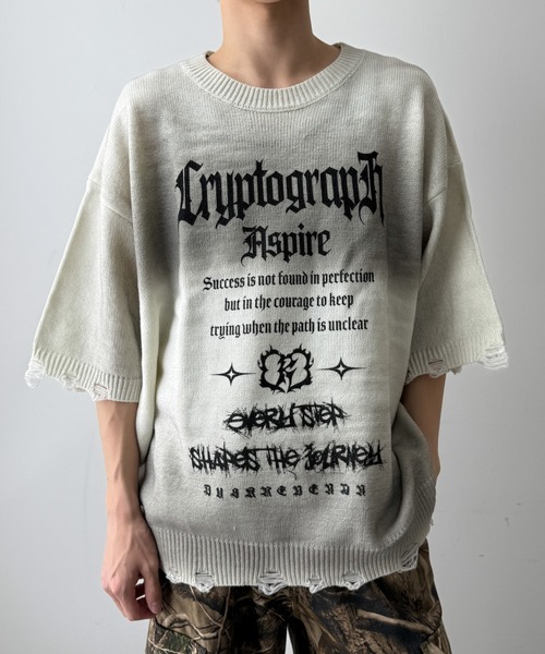 WEGO（ウィゴー）の「WEGO/ダメージボーダーニットプルオーバー（ニット/セーター・メンズ・ブラウン系その他5/ホワイト系その他5/ブラック系その他5・MEDIUM/LARGE）」の14枚目の写真