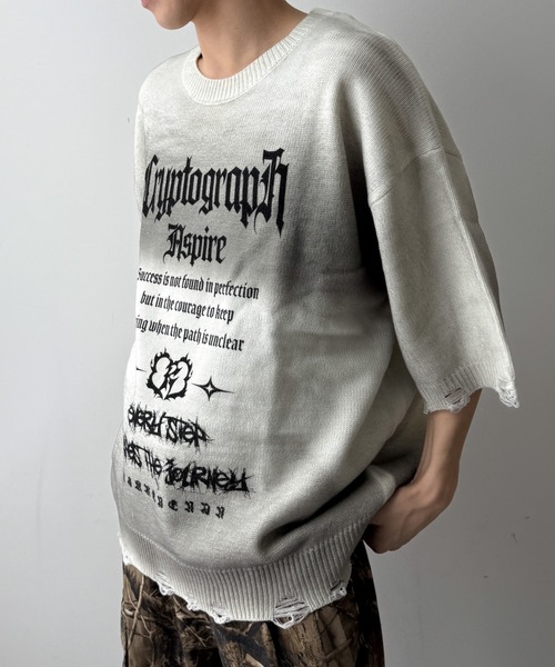 WEGO（ウィゴー）の「WEGO/ダメージボーダーニットプルオーバー（ニット/セーター・メンズ・ブラウン系その他5/ホワイト系その他5/ブラック系その他5・MEDIUM/LARGE）」の16枚目の写真