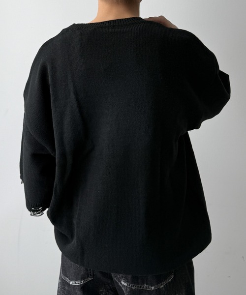 WEGO（ウィゴー）の「WEGO/ダメージボーダーニットプルオーバー（ニット/セーター・メンズ・ブラウン系その他5/ホワイト系その他5/ブラック系その他5・MEDIUM/LARGE）」の21枚目の写真