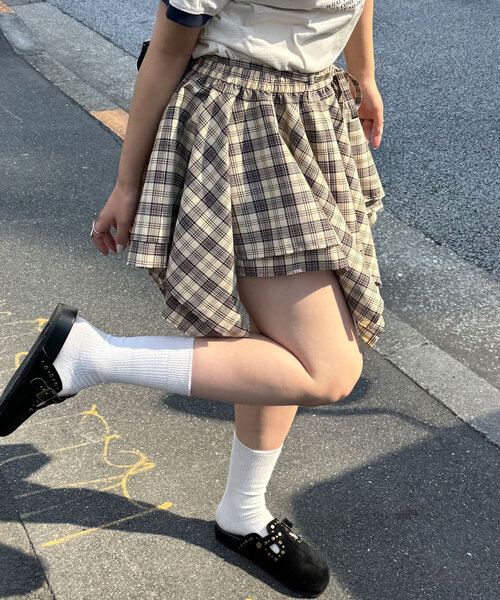CIAOPANIC(チャオパニック)の「チェックイレヘムミニスカート(スカート・レディース・グレー/レッド/グリーン/ネイビー・ONE SIZE)」の4枚目の写真